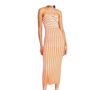 AMUR Valena Striped Halter Midi Dress in Sorbet NWT